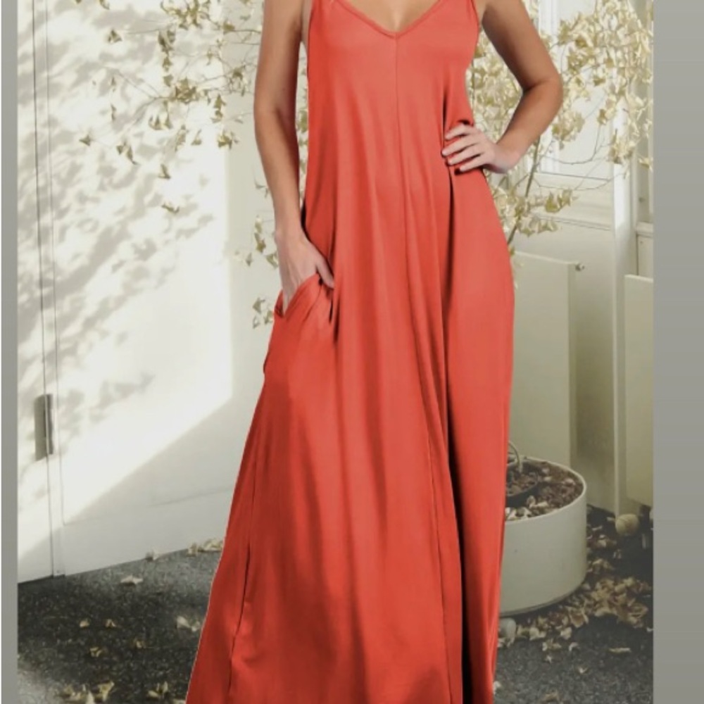 Doublju Orange Maxi Sundress Sleeveless V-Neck